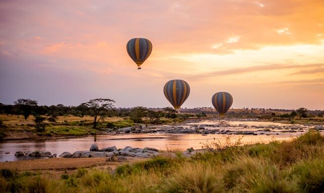 Hot air balloons in Serengeti National Park